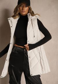 Renee - Jasnoszara Pikowana Kamizelka o Taliowanym Kroju z Kapturem Tulonea. Okazja: na co dzień. Typ kołnierza: kaptur. Kolor: szary. Materiał: jeans. Styl: casual #5