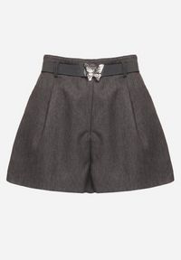 Born2be - Szare Szorty z Wysokim Stanem z Paskiem i Klamrą w Kształcie Motyla Veritana. Okazja: na co dzień. Stan: podwyższony. Kolor: szary. Styl: elegancki, casual #4