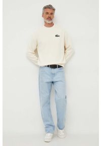 Lacoste bluza bawełniana męska kolor beżowy z aplikacją. Kolor: beżowy. Materiał: bawełna. Wzór: aplikacja #7