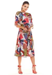 e-margeritka - Sukienka midi rozkloszowana we wzory - l. Materiał: tkanina, poliester, elastan, materiał. Sezon: wiosna. Długość: midi #1