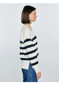 Big-Star - Sweter damski polo w pasy kremowo-czarne Alina 100. Okazja: na co dzień. Typ kołnierza: polo. Kolor: biały. Materiał: skóra, wiskoza. Wzór: gładki, paski. Styl: casual, elegancki #7