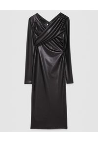 Patrizia Pepe - PATRIZIA PEPE - Czarna sukienka midi z ekologicznej skóry. Kolor: czarny. Długość rękawa: długi rękaw. Typ sukienki: dopasowane, asymetryczne. Długość: midi #3