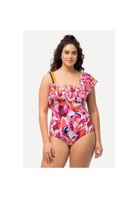 ULLA POPKEN - Damski Strój kąpielowy haftowane kwiaty miękkie miseczki falbana. Kolekcja: plus size. Kolor: beżowy. Materiał: elastan, poliamid, materiał. Wzór: haft, kwiaty