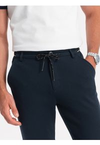 Ombre Clothing - Dzianinowe spodnie męskie z gumką w pasie - granatowe V3 OM-PACP-0116 - XXL. Kolor: niebieski. Materiał: dzianina #2