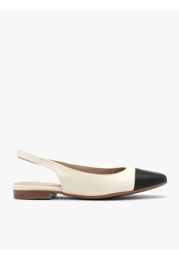 Ryłko - Kremowo czarne baleriny typu slingback. Nosek buta: okrągły. Kolor: beżowy. Materiał: skóra. Szerokość cholewki: normalna. Styl: street