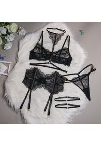 Intica - Komplet bielizny koronkowej z ozdobą na szyję na romantyczne wieczory Nunuta. Kolor: czarny. Materiał: koronka. Wzór: aplikacja #1