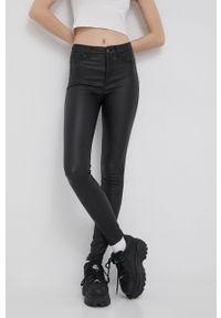 JDY spodnie damskie kolor czarny dopasowane high waist. Stan: podwyższony. Kolor: czarny. Materiał: tkanina