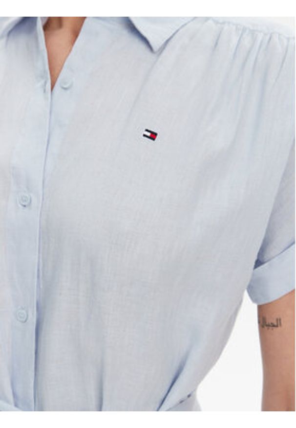 TOMMY HILFIGER - Tommy Hilfiger Sukienka koszulowa Ess WW0WW44653 Błękitny Regular Fit. Kolor: niebieski. Materiał: len. Typ sukienki: koszulowe