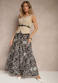 Renee - Czarne Szerokie Spodnie z Wiskozy High Waist w Geometryczny Wzór Firdexia. Stan: podwyższony. Kolor: czarny. Materiał: wiskoza. Wzór: geometria. Sezon: lato. Styl: elegancki #4