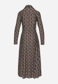 Born2be - Brązowa Sukienka Koszulowa w Mozaikowy Wzór z Wiązanym Paskiem Sailise. Okazja: na co dzień. Kolor: brązowy. Materiał: skóra. Typ sukienki: koszulowe. Styl: casual, elegancki #5