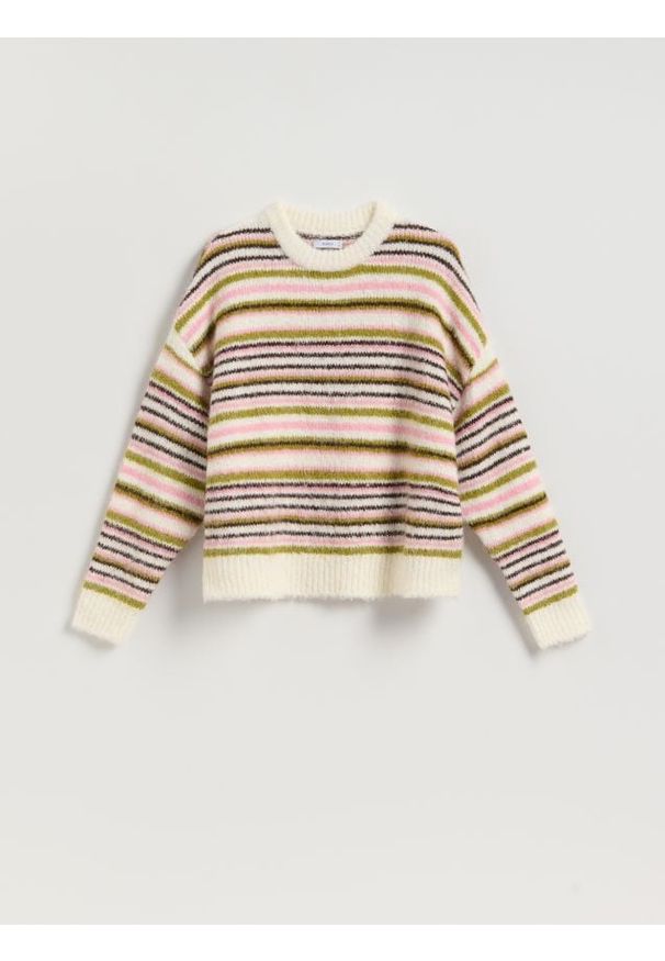 Reserved - Sweter w paski - wielobarwny. Materiał: wełna, dzianina. Wzór: paski