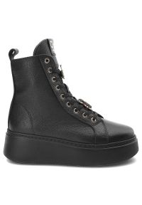 Czarne Botki CheBello Skórzane Buty Damskie. Okazja: na co dzień. Zapięcie: sznurówki. Kolor: czarny. Materiał: skóra. Szerokość cholewki: normalna. Styl: casual