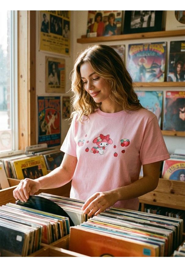 Sinsay - Bawełniana koszulka z nadrukiem My melody - różowy. Kolor: różowy. Materiał: bawełna. Wzór: nadruk