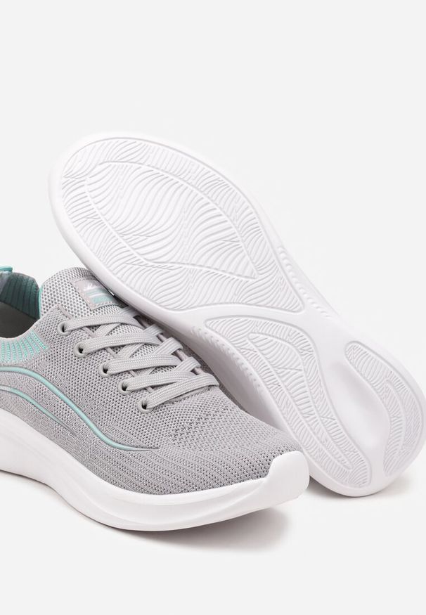 Renee - Szaro-Miętowe Buty Sportowe Sneakersy Siateczkowe z Elastyczną Cholewką Alirone. Okazja: na co dzień. Kolor: szary. Materiał: jeans. Szerokość cholewki: normalna