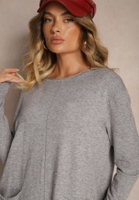 Renee - Szara Trapezowa Sukienka z Wiskozą z Asymetrycznym Dołem Sianille. Okazja: na co dzień, do pracy. Kolor: szary. Materiał: wiskoza. Długość rękawa: długi rękaw. Typ sukienki: trapezowe, asymetryczne. Styl: casual, elegancki #3