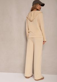 Renee - Beżowy Luźny Komplet Dresowy Szerokie Spodnie i Bluza z Kapturem Gossame. Kolor: beżowy. Materiał: dresówka