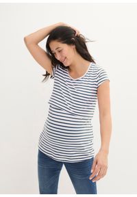 bonprix - Shirt ciążowy i do karmienia, z bawełny. Kolekcja: moda ciążowa. Kolor: niebieski. Materiał: bawełna. Wzór: paski. Styl: klasyczny #1