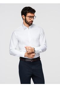 Ombre Clothing - Bawełniana koszula męska w delikatne wzory REGULAR FIT - biała V1 - Rozmiar: M. Okazja: do pracy. Typ kołnierza: kołnierzyk klasyczny. Kolor: biały. Materiał: bawełna. Długość rękawa: długi rękaw. Długość: długie. Wzór: nadruk. Styl: klasyczny, elegancki #1