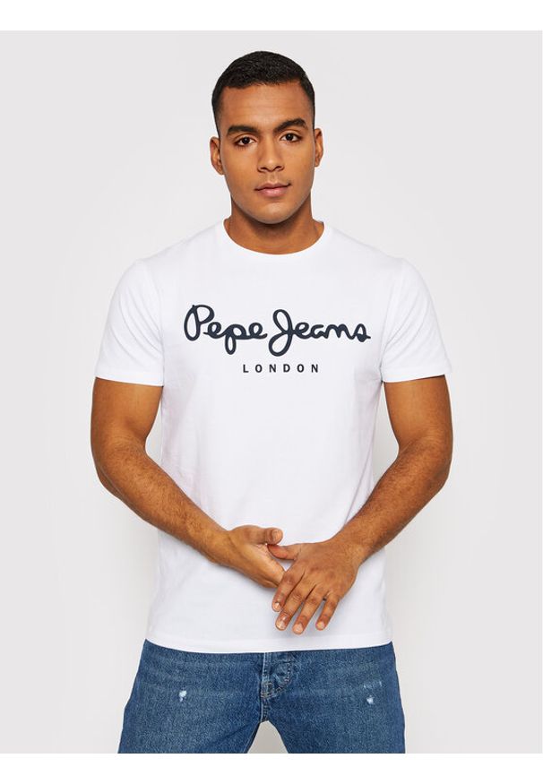 Pepe Jeans T-Shirt Original PM508210 Biały Slim Fit. Kolor: biały. Materiał: bawełna