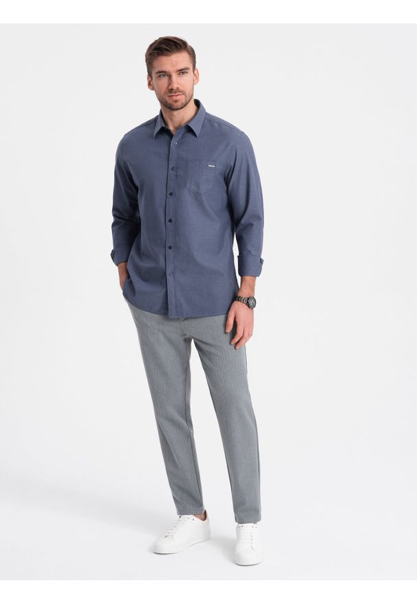 Ombre Clothing - Męskie spodnie chino z gumką w pasie SLIM FIT - szare V1. Okazja: na co dzień. Kolor: szary. Materiał: poliester, wiskoza, elastan. Styl: casual