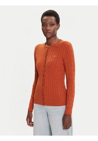 GANT - Gant Kardigan 4800103 Brązowy Slim Fit. Kolor: brązowy. Materiał: bawełna