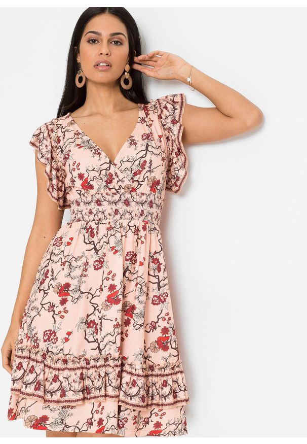 bonprix - Sukienka z dżerseju. Kolor: pomarańczowy. Materiał: jersey. Wzór: nadruk