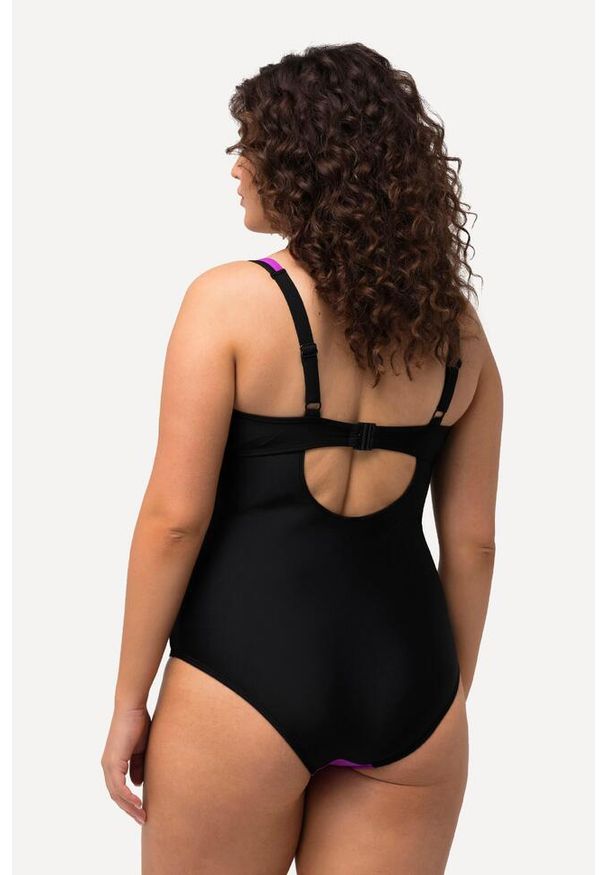 ULLA POPKEN - Damski Strój kąpielowy miękkie miseczki fiszbiny regulowane ramiączka. Kolekcja: plus size. Kolor: czarny. Materiał: elastan, poliamid, materiał