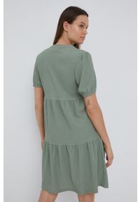 JDY sukienka kolor zielony mini rozkloszowana. Kolor: zielony. Materiał: tkanina. Długość rękawa: krótki rękaw. Typ sukienki: rozkloszowane. Długość: mini #4