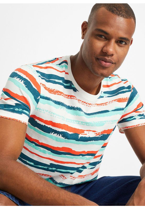 bonprix - T-shirt z bawełny organicznej. Kolor: wielokolorowy. Materiał: bawełna. Wzór: paski