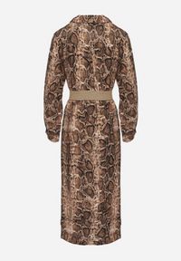 Born2be - Brązowa Wiskozowa Sukienka w Wężowy Wzór o Koszulowym Kroju z Elastycznym Paskiem Rinnosia. Okazja: na spotkanie biznesowe. Typ kołnierza: dekolt w serek. Kolor: brązowy. Materiał: wiskoza. Typ sukienki: koszulowe. Styl: biznesowy, elegancki #3