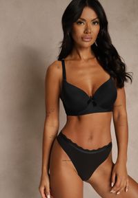 Renee - Czarny Biustonosz o Gładkim Wykończeniu z Kokardką Phiphise. Kolor: czarny. Wzór: gładki #8