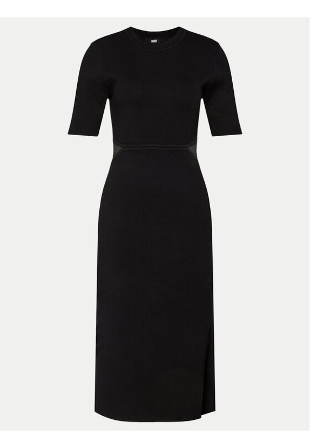 DKNY Sukienka dzianinowa P4AUAN33 Czarny Slim Fit. Kolor: czarny. Materiał: wiskoza