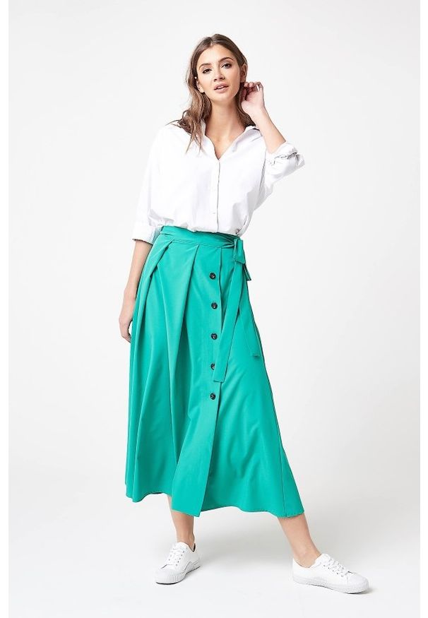 e-margeritka - Długa elegancka spódnica zielona - xl. Kolor: zielony. Materiał: poliester, elastan, materiał, wiskoza. Długość: długie. Wzór: aplikacja. Styl: elegancki