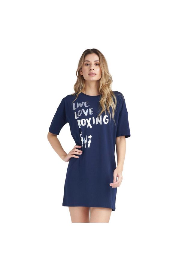 LEONE 1947 APPAREL - Błyszcząca damska koszulka maxi z krótkim rękawem. Kolor: niebieski. Materiał: tkanina. Długość rękawa: krótki rękaw. Długość: krótkie. Sport: fitness