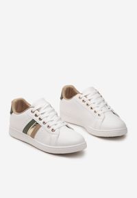 Born2be - Biało-Zielone Sneakersy Sznurowane z Metalicznymi Wstawkami Vunna. Kolor: biały. Materiał: jeans. Obcas: na obcasie. Wysokość obcasa: niski #3