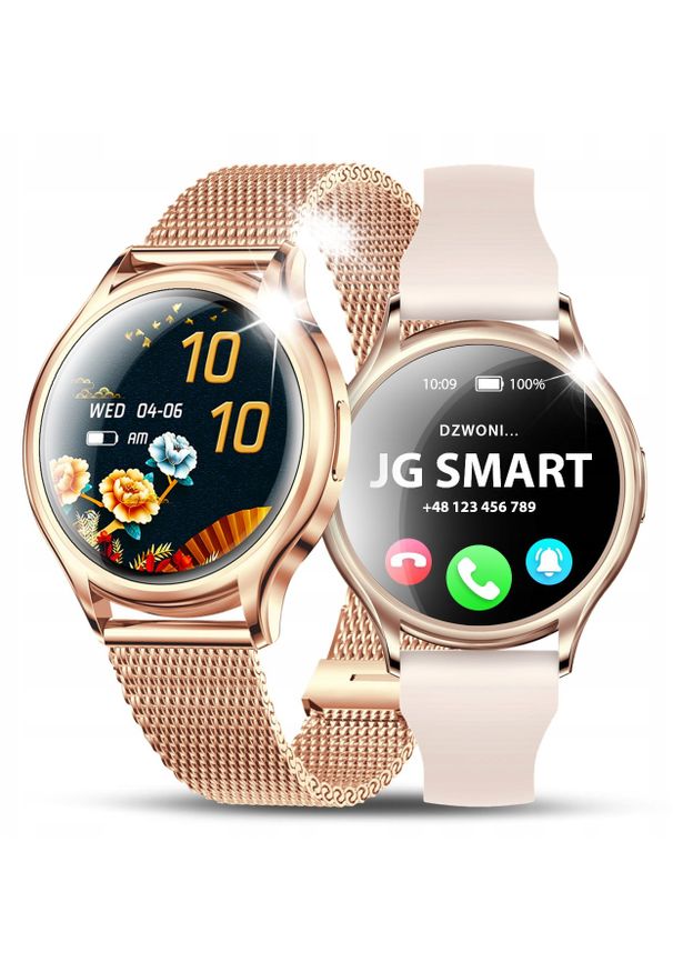 Smartwatch JG Smart Smartwatch Damski - Polskie Menu | Rozmowy Wiadomości Ciśnienie | 2 paski. Rodzaj zegarka: smartwatch