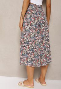 Renee - Niebiesko-Różowe Szerokie Spodnie Culotte High Waist z Gumką w Talii Vikiisona. Stan: podwyższony. Kolor: niebieski. Materiał: tkanina. Sezon: lato #5