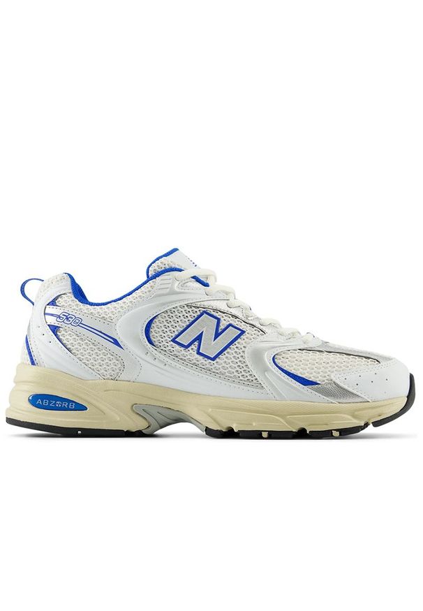 Buty New Balance MR530EA - biało-niebieskie. Okazja: na co dzień. Kolor: biały, wielokolorowy, niebieski. Materiał: materiał, skóra, syntetyk. Szerokość cholewki: normalna. Sezon: lato