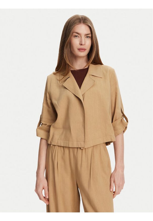 Marella Marynarka Malibu 2513041055 Beżowy Relaxed Fit. Kolor: beżowy. Materiał: wiskoza, len
