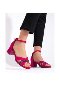 Goodin Zamszowe sandały damskie fuksjowe różowe. Kolor: różowy. Materiał: zamsz #4