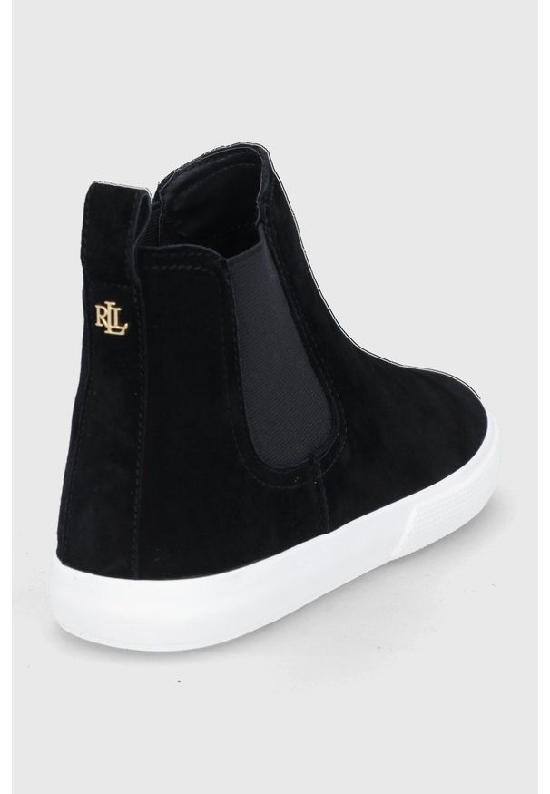 Lauren Ralph Lauren Sztyblety zamszowe kolor czarny na płaskim obcasie. Nosek buta: okrągły. Kolor: czarny. Materiał: zamsz. Obcas: na obcasie. Wysokość obcasa: niski