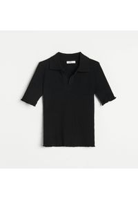 Reserved - Bawełniana koszulka z kołnierzykiem - Czarny. Kolor: czarny. Materiał: bawełna #1