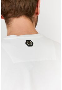 Philipp Plein - PHILIPP PLEIN Biały t-shirt męski Platinum cut round neck space plein, Rozmiar XXL. Kolor: biały. Materiał: prążkowany. Wzór: aplikacja #4