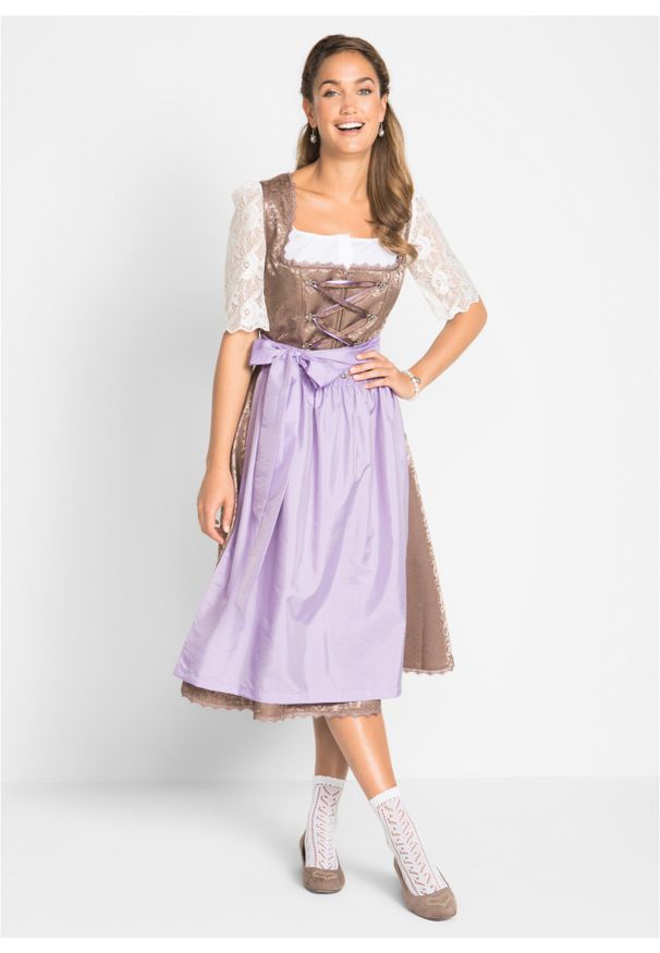 bonprix - Bluzka ludowa z koronkowymi rękawami. Kolor: biały. Materiał: koronka. Styl: klasyczny