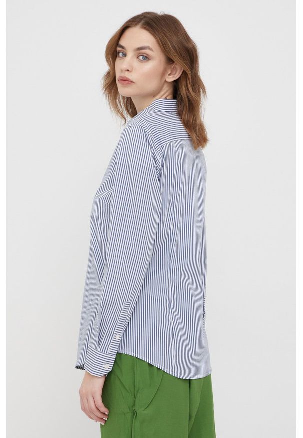 United Colors of Benetton koszula damska kolor granatowy slim z kołnierzykiem klasycznym. Typ kołnierza: kołnierzyk klasyczny. Kolor: niebieski. Materiał: tkanina. Styl: klasyczny