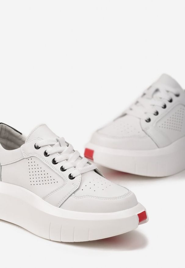 Born2be - Białe Sneakersy Skórzane przed Kostkę na Grubej Podeszwie Miealla. Wysokość cholewki: przed kostkę. Kolor: biały. Materiał: skóra