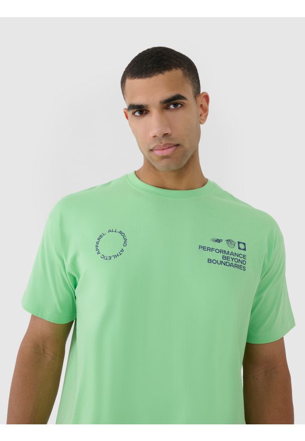 4f - 4F T-shirt oversize z nadrukiem męski - zielony 3XL. Okazja: na co dzień. Kolor: zielony. Materiał: dzianina, bawełna, jersey, materiał, skóra. Długość rękawa: krótki rękaw. Długość: krótkie. Wzór: nadruk. Styl: klasyczny, sportowy, casual