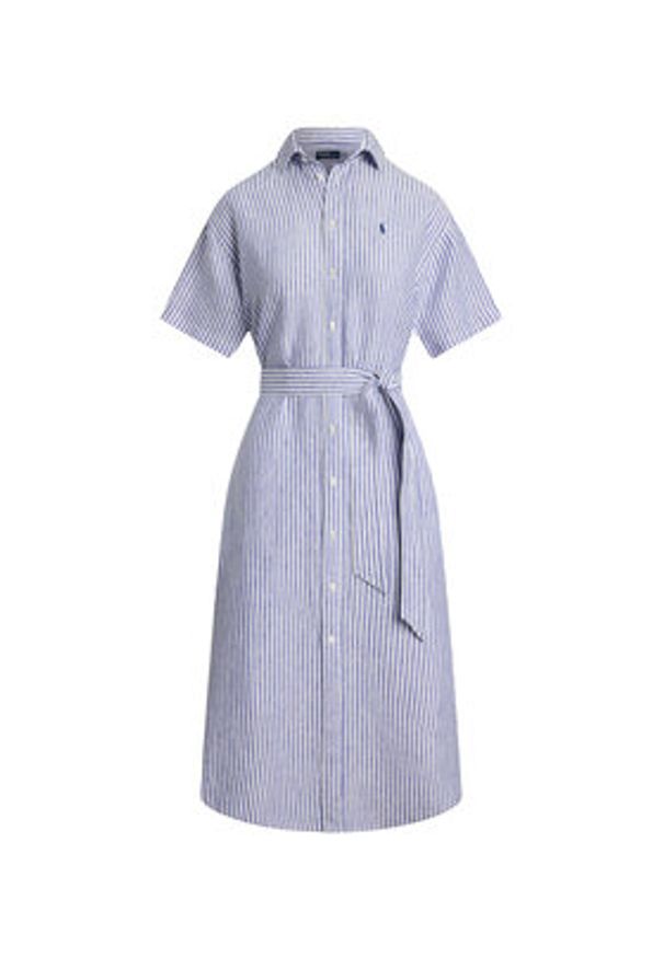 Polo Ralph Lauren Sukienka koszulowa 211965843002 Niebieski Regular Fit. Typ kołnierza: polo. Kolor: niebieski. Materiał: len. Typ sukienki: koszulowe