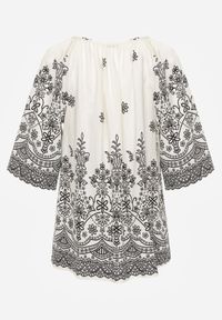 Born2be - Biało-Czarna Bluzka z Wiskozy z Kwiatowym Wzorem Wiązaniem i Frędzlami Hawnalue. Okazja: do pracy, na co dzień, na spacer. Kolor: biały. Materiał: wiskoza. Wzór: kwiaty. Styl: boho, elegancki, casual #8