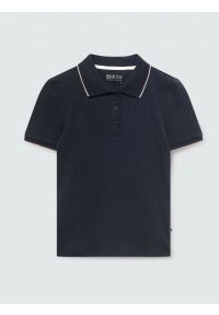 Big-Star - koszulka damska polo z kontrastowym wykończeniem granatowa sessa 403. Okazja: na co dzień. Typ kołnierza: polo. Kolor: niebieski. Materiał: jeans, dzianina, bawełna, prążkowany, elastan. Wzór: ze splotem. Styl: casual, klasyczny #6